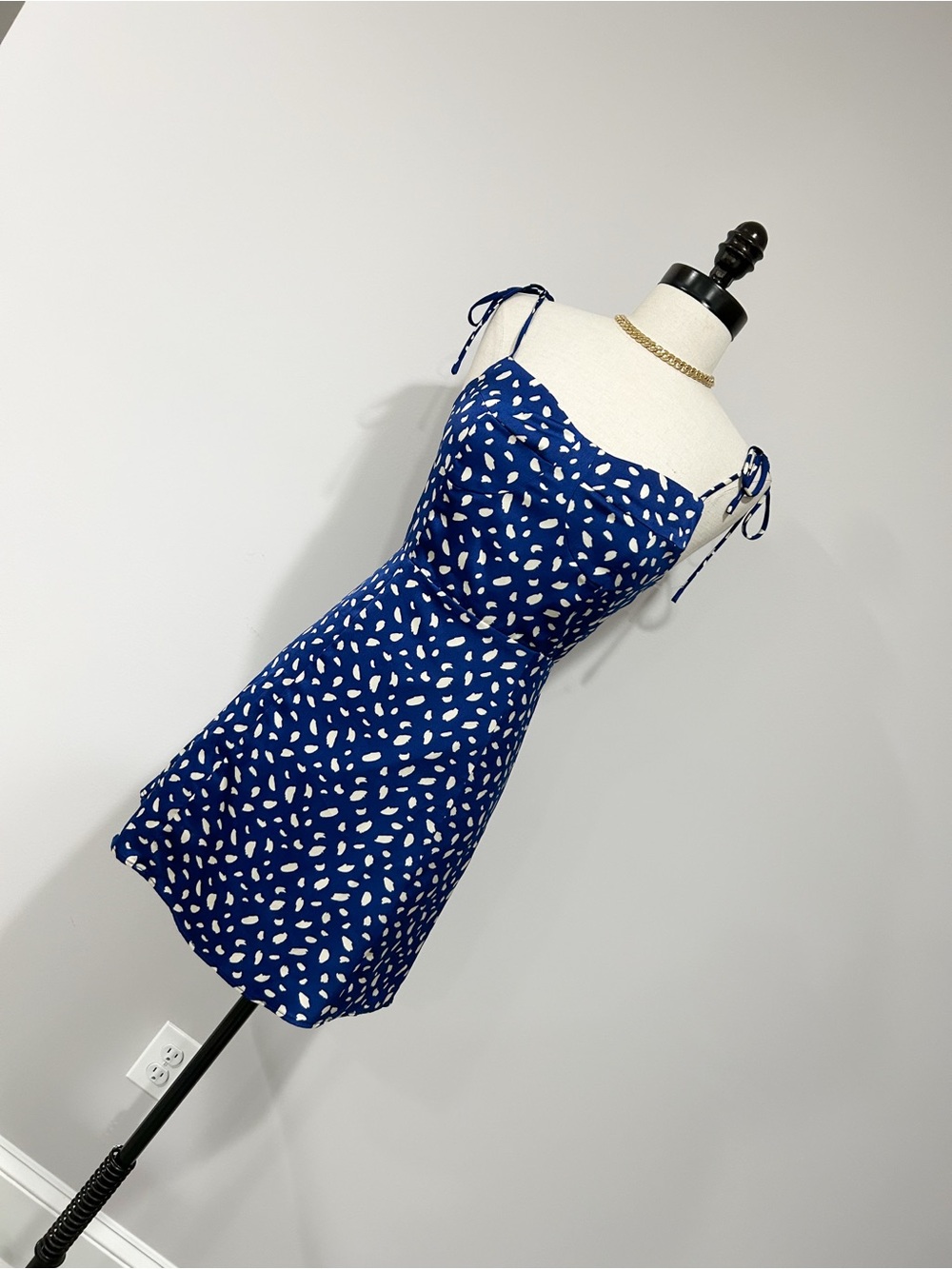 Commense Royal Blue Mini Dress with White Spot Print
